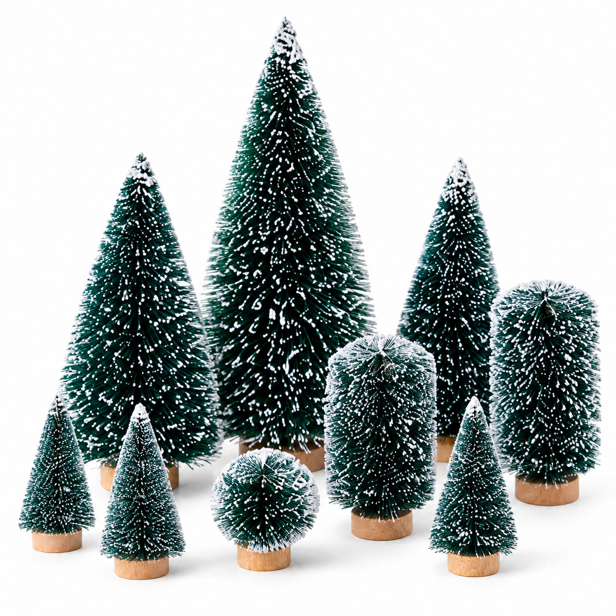 9Pcs Mini Christmas Trees Christmas Decor Artificial Christmas Decorations with 5 Sizes Christmas Tree Bottle Brush Trees Christmas Table Decorations (Conventional Ellipse Circle)