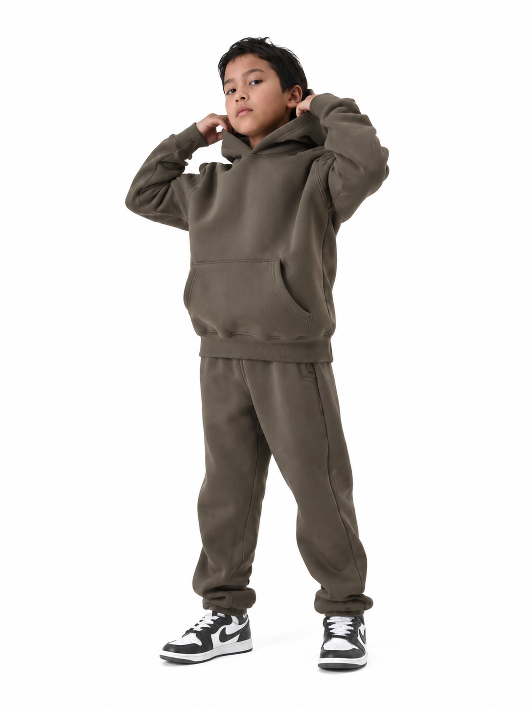 Flygo Girls Boys Fleece 2 Piece Outfits Pants Set Hoodies Sweatshirt and Jogger Sweatpants(Coffee-L)