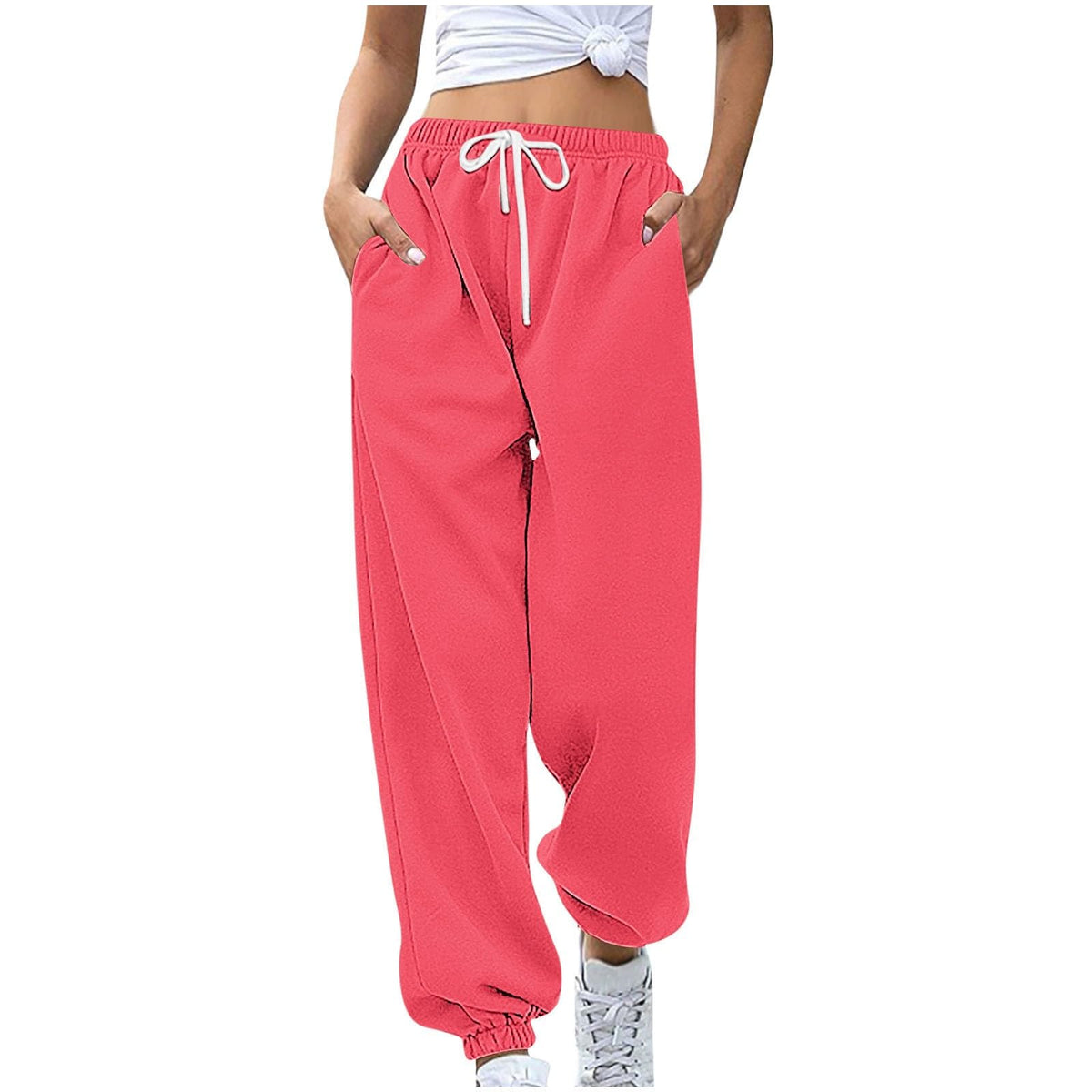 hot Pink Sweatpants Womens Cinch Bottom Sweatpants Casual High Waisted Avtive Workout Joggers Trendy Plus Size Pants Fall Fashion Outfits M