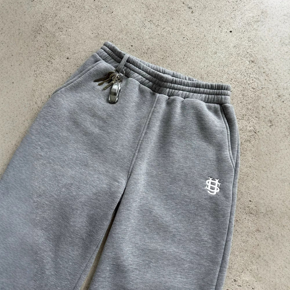 Stretch Rope Zipper Sweatpants Solid Color Casual