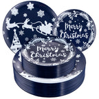 supernal 60pcs Christmas Plastic PlatesBlue Plastic Plates with White Christmas DesignParty Plastic Plates Special for Christmas Hanukkah