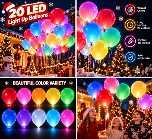 20 LED Light Up Balloons Mixed Colors Flashing Lasts 24 Hours Glow in the dark for Birthday Glow Party Favors Supplies Wedding Halloween Christmas Decorations