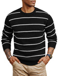 PJ PAUL JONES Mens Sweaters Causal Crew Neck Pullover Stretch Striped Sweaters Pullovers Black