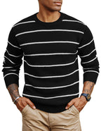 PJ PAUL JONES Mens Sweaters Causal Crew Neck Pullover Stretch Striped Sweaters Pullovers Black