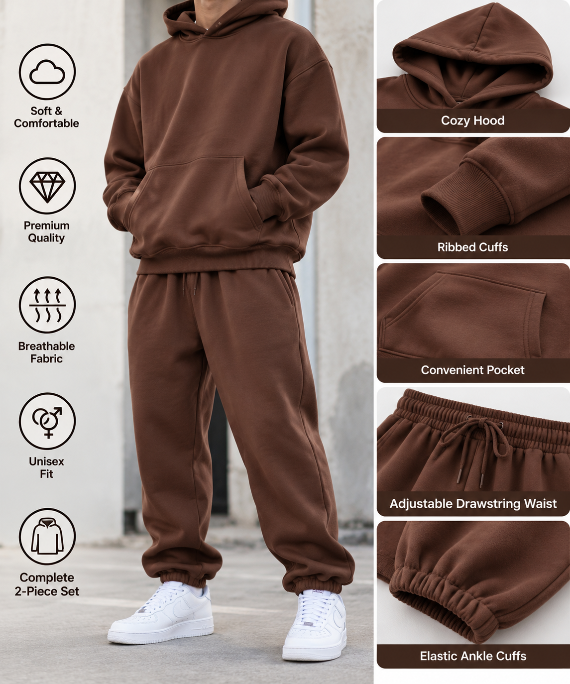 Casual Hoodie and Sweatpants Outfit Cosplay Hooded Pullover Sweatsuits Jogger Sets for Unisex (CoffeeXL)