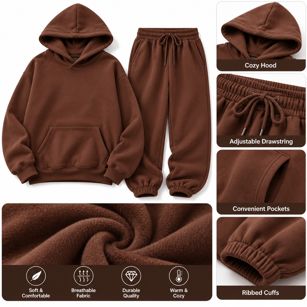 Casual Hoodie and Sweatpants Outfit Cosplay Hooded Pullover Sweatsuits Jogger Sets for Unisex (CoffeeXL)