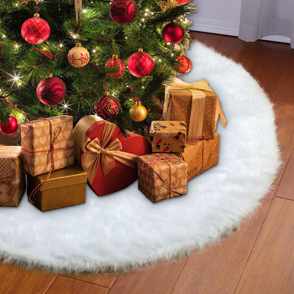 Fikowo Christmas Tree Skirt Tree Skirt Christmas Decor Faux Fur Tree Skirt Christmas Tree Skirt 48 Inches White Christmas Tree Skirt (48 Inches)