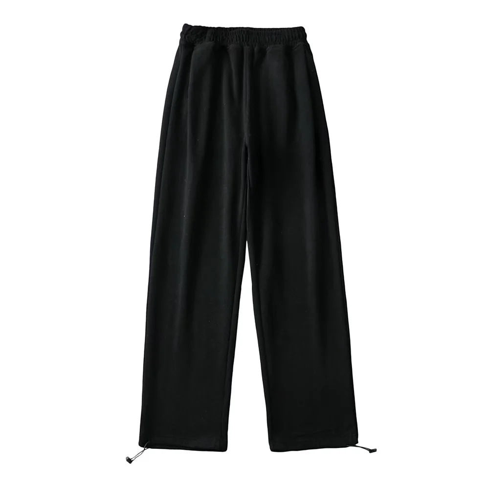 Solid Color Cuffed Sweatpants with Contrast Stitching
